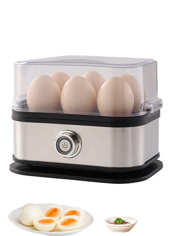 تداو غلاية البيض متعددة الوظائف , بيض بخار 200W , الفولاذ المقاوم للصدأ الجسم ولوحة التدفئة , يمكن طهي 6 بيض في وقت واحد ,ضغط واحد على التحكم في التبديل , مع وظيفة إيقاف الطاقة التلقائية , أسود、فضي - Image 1